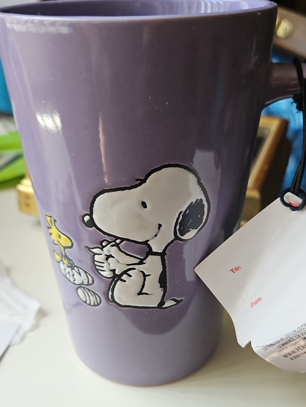 NWT Peanuts Lavender Ceramic Mug with Black Logo